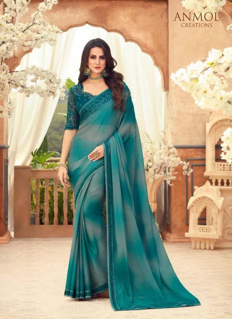 Anmol Creations Latest Fancy Designer Party And Festive Wear Heavy Chiffon Digital Print Heavy Saree Collection